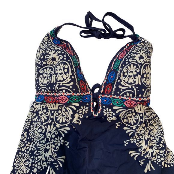 Boden Women's String One Piece Swimsuit Size 16 18 US Halter Blue Boho Print - Picture 3 of 5